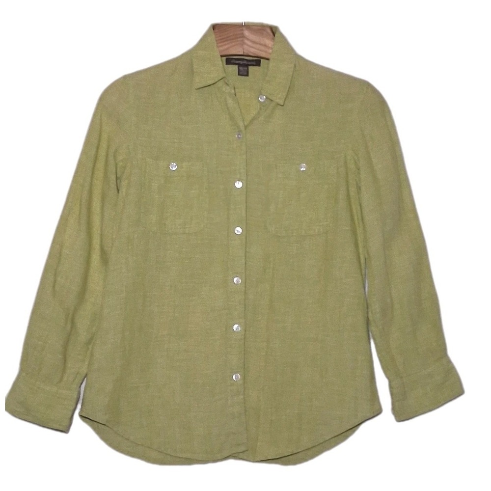 Tommy Bahama Linen Shirt Womens XS/TP Lime Green Button Up Long Sleeve Casual